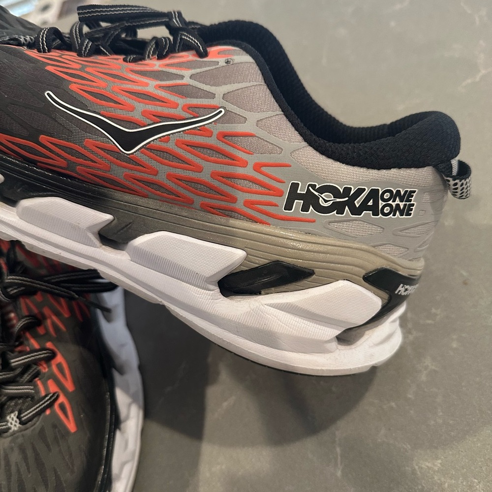 Hoka One One Black and Red Athletic Shoes - Picture 2 of 4